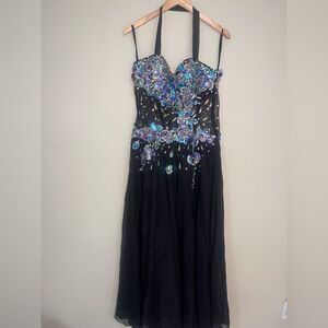 PARTYTIME Black MANY RHINESTONES Sz 16 Gown Prom Party Pageant Turquoise